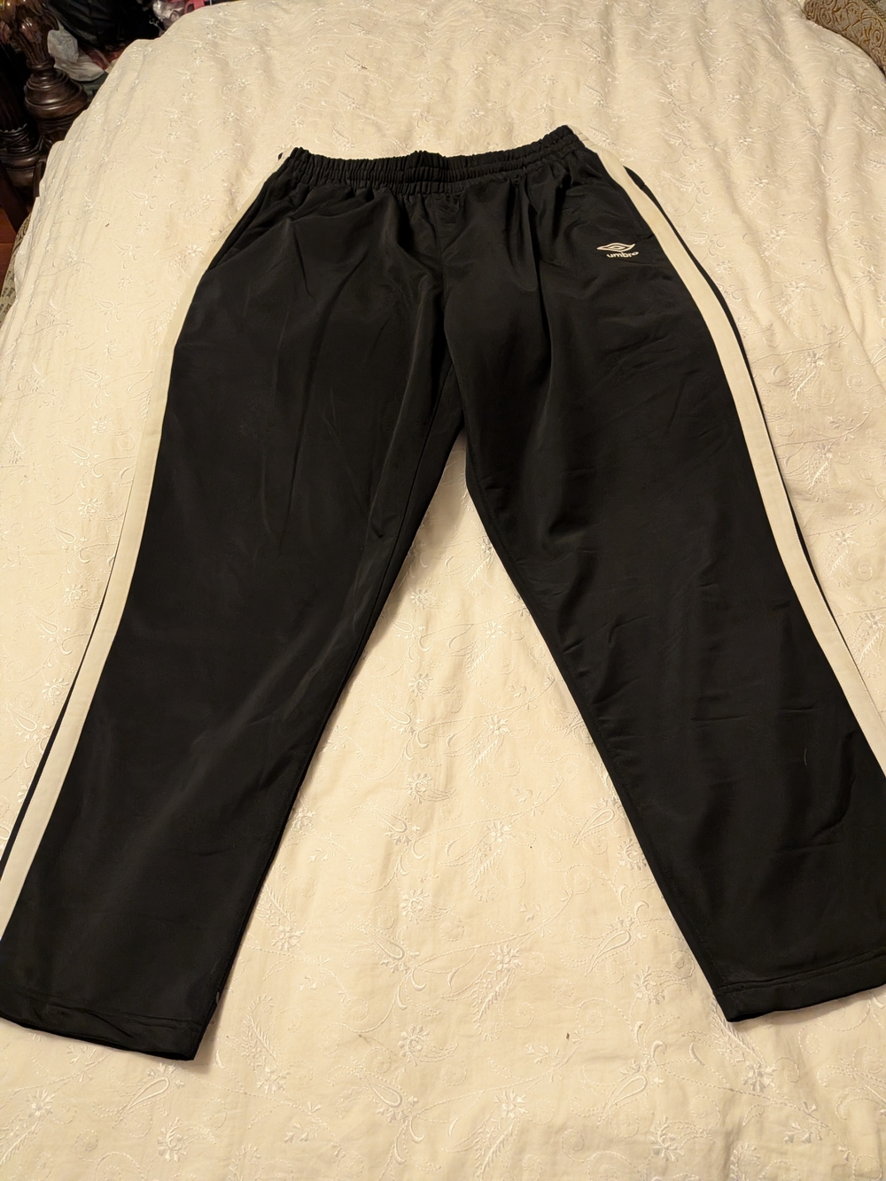 Umbro Black Track Pants with White Side Stripes